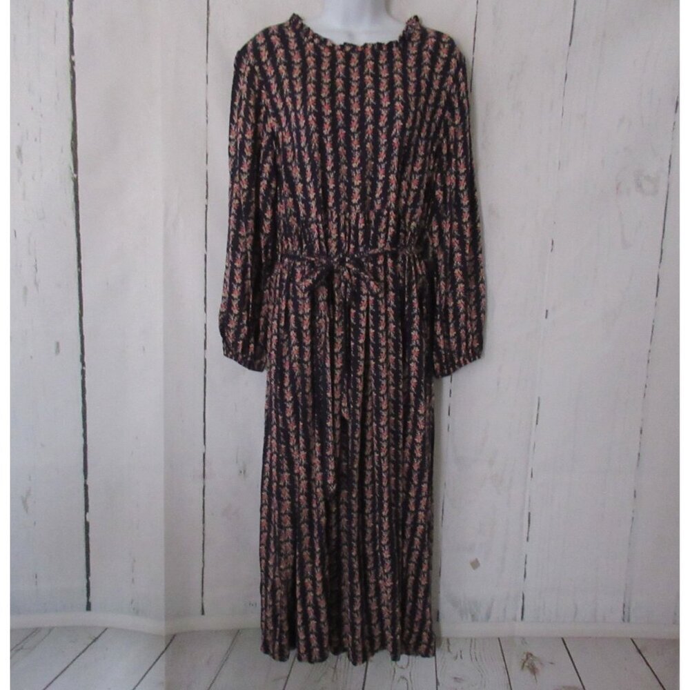 April Cornell Dress XXS Blue Floral Long Sleeve Ruffle Prairie Cottagecore